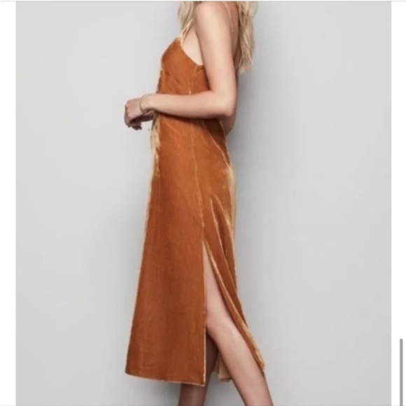 Good American Dress Midi Sleeveless Spaghetti StrapV Neck Silt Gold Yellow 3/L - Picture 2 of 8